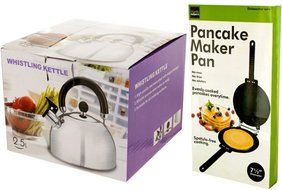 Whistling Stainless Steel Tea Kettle Bundle With Pancake Maker Pan