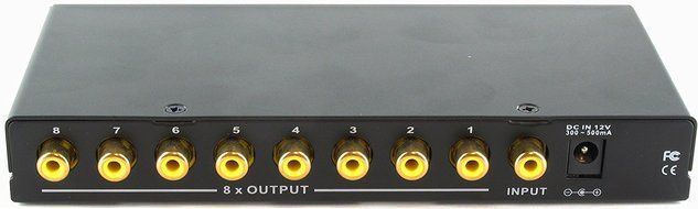 Shinybow 1x8 (1:8) 8-Way Composite RCA Video Splitter Distribution Amplifier SB-3706RCA N2
