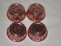 Set Of 4 - Vintage Coppertone Fruit Pattern Round 3 1/2 x 1 1/2 Inch Jell-O Mold Cake Pan N2