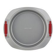 Cake Boss Deluxe Nonstick Bakeware 9-Inch Round Cake Pan, Gray with Red Silicone Grips N3