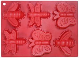 Silicone Worx Silicone Worx 6 Cup Butterfly/ Bee/ Dragon Fly Cake Mould, Red