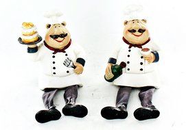 Fat Chef Menu Kitchen Shelf Sitter Cake Wine Art Statue Figure D64117 N2