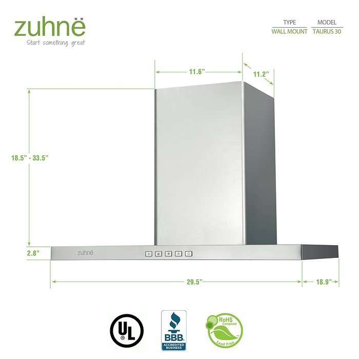 Zuhne Taurus 30 inch Kitchen Wall Mount Vented/ Ductless Stainless Steel Range Hood or Stove Vent with Energy... N2