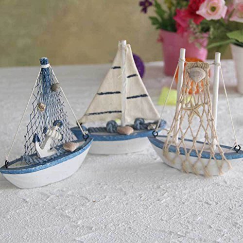 3Pcs/lot Mediterranean Style Wooden MiNi Net Ship Sailing Ship furnishing articles handmade Nautical Home Decor