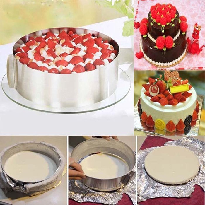 3 IN 1 Cake Ring Set 6 to 12 Inch Adjustable Retractable Stainless Steel Ankoow Circle Round Mousse Tiramisu Mold... N9