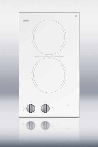 Summit CR2110WH 12" Smoothtop Electric Cooktop With Two 115 Volt Burners Push-To-Turn Controls Residual Heat Indicator...