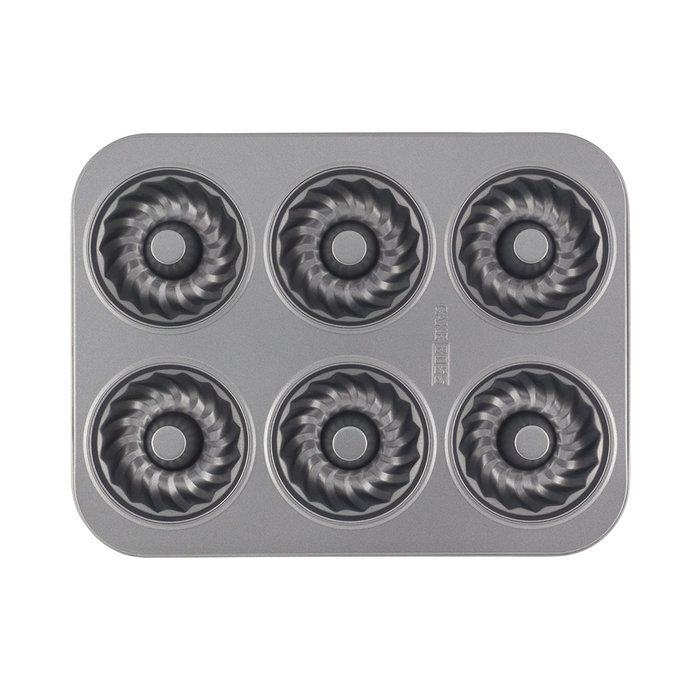 Cake Boss Novelty Nonstick Bakeware 6-Cup Round Cakelette Pan, Gray N7
