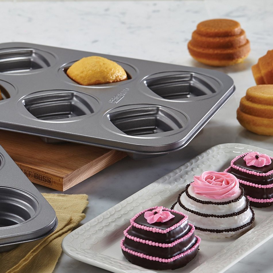 Cake Boss Novelty Nonstick Bakeware 6-Cup Round Cakelette Pan, Gray N10