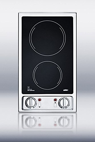 Summit CR2B120: 2-burner 120V electric cooktop with smooth black ceramic glass surface