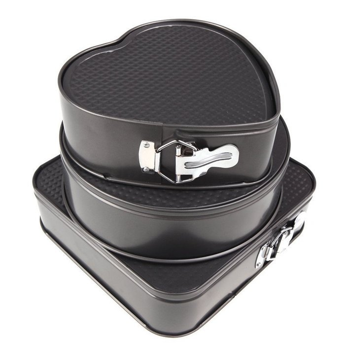 Set of 3 Springform Cake Tin Nonstick Baking Pan DIY Heart/Round/Square Shaped Birthday Cake Molds-Enjoy your... N3