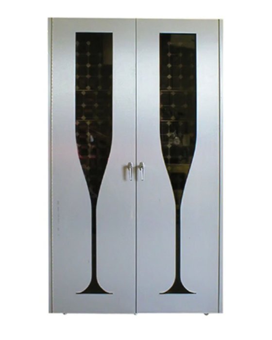 Champagne 440-Model Brushed Aluminum Wine Cabinet with 2 Champagne Glass Design Doors by Vinotemp
