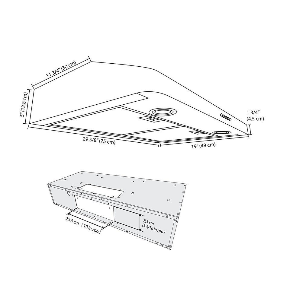 Ancona AN-1228 Slim SP2 Twin Motor 5" High 425 CFM 4-Speeds Under Cabinet Range Hood, 30", Stainless Steel N3
