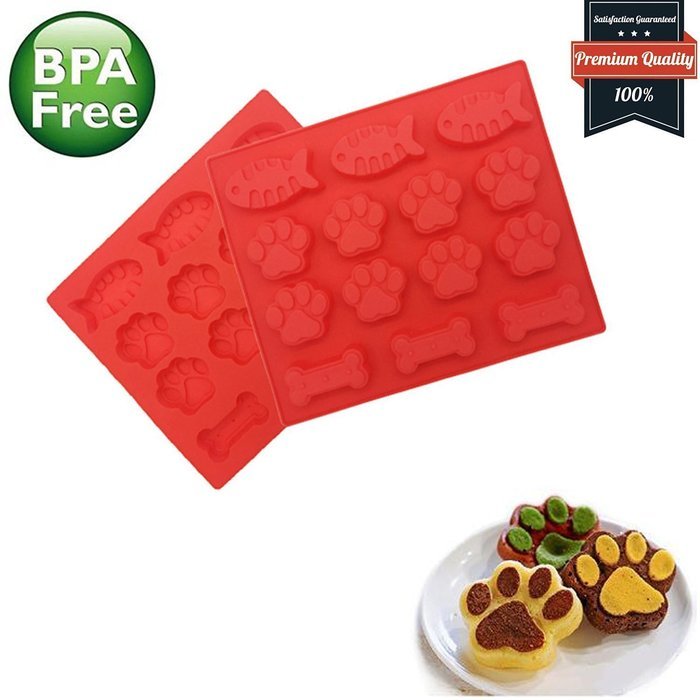AS fish bones and Dog Paw and Bone Mold - For Baking Paws and Bones - Silicone 2pcs N3