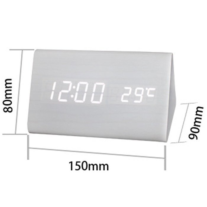 SILILUN Wooden Triangle LED Digital Sound Control Alarm Clock 15x9x8cm Battery/DC powered