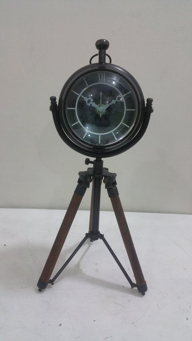 NAUTICAL MARITIME ~ BLACK FINISH CLOCK WITH TRIPOD DESKTOP ~ TABLE CLOCK DECOR N3