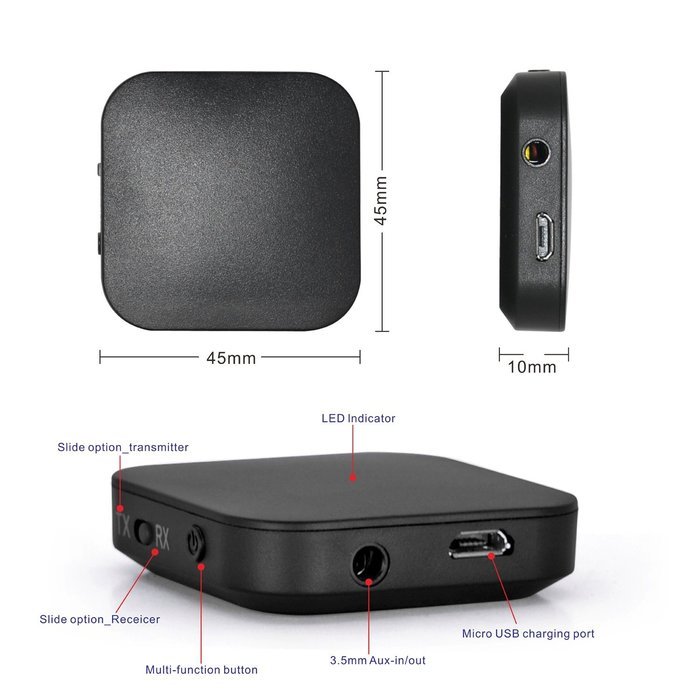 Bluetooth 4.1 Audio Transmitter and Receiver, GLL 2-in-1 Wireless 3.5mm Portable Adapter, Support APTX, SBC, A2DP... N16