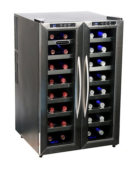 Whynter WC-321DD 32 Bottle Dual Temperature Zone Wine Cooler, Stainless Steel Trimmed Glass Door with Black Cabinet N5