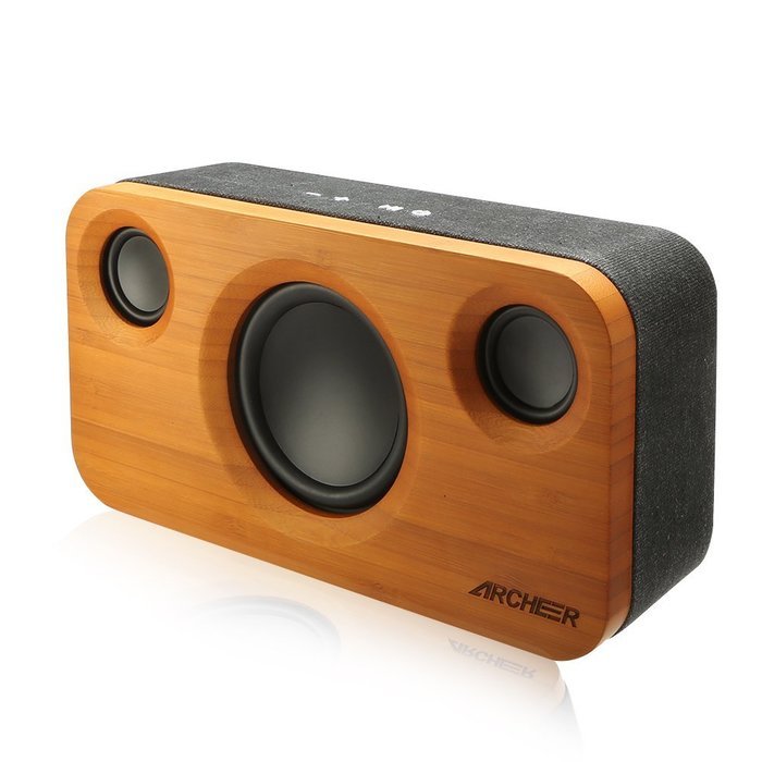 ARCHEER 25W Bluetooth Speakers with Super Bass, Charging Port Upgraded, Bamboo Wood Home Speaker with Subwoofer N3