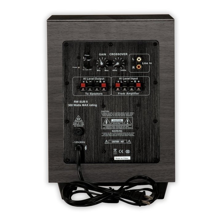 Acoustic Audio RWSUB8 Home Theater Powered 8" Subwoofer Black Down Firing Sub N3