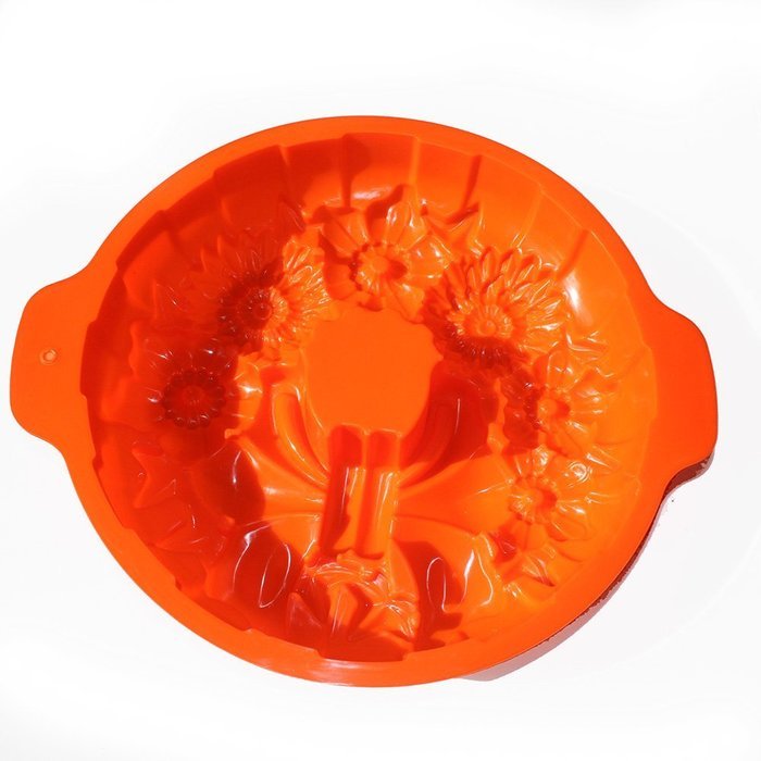 X-Haibei Round Holiday Wreath Bundt Jello Cake Pan Silicone Baking Shallow Mold 10inch N2