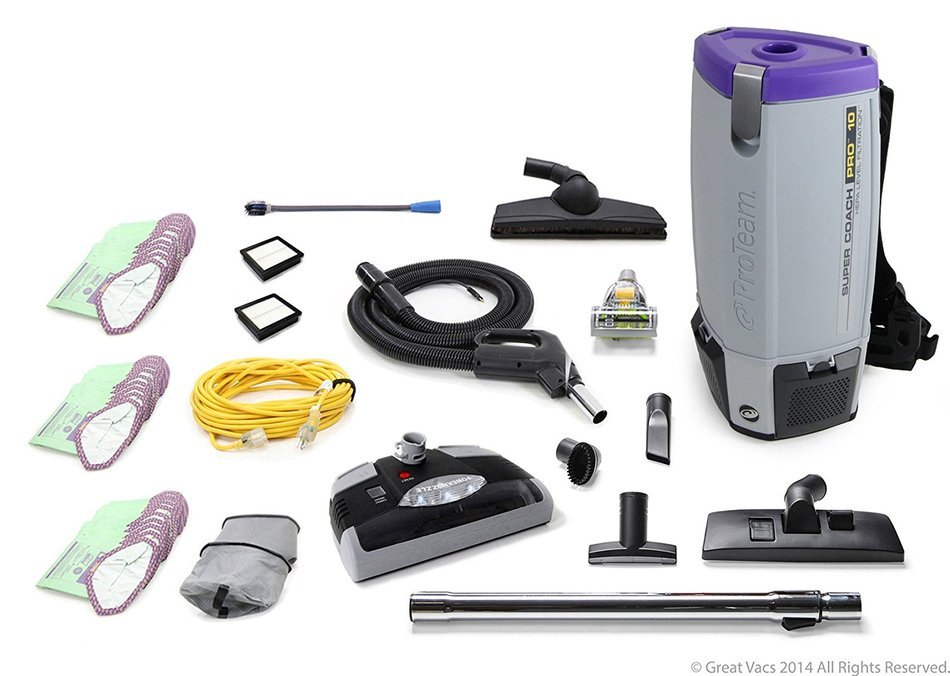 Loaded ProTeam Super Coach Pro 10 QT Commercial Backpack Vacuum Cleaner With Power head N3