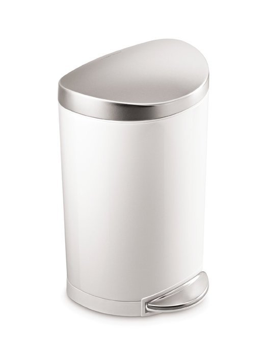 simplehuman Semi-Round Step Trash Can, White Steel, 10 L / 2.6 Gal