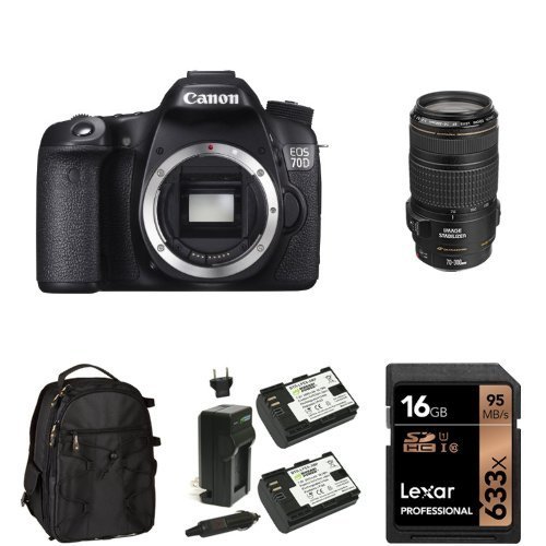Canon EOS 70D Digital SLR Camera with 70-300mm Lens, 16GB Memory Card, Extra Battery and Bag