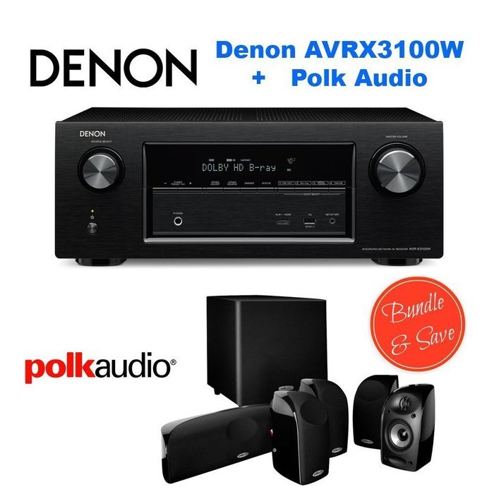 Denon AVR-X3100W 7.2 Channel Full 4K Ultra HD A/V Receiver with Bluetooth and Wi-Fi + Polk Audio 5.1 TL1600 Speaker...