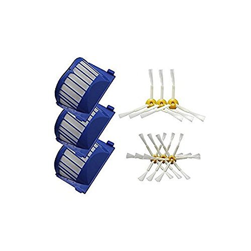 CIMC LLC 3 Pack Aero Vac Filters & 3-Armed + 6-Armed Side Brush for iRobot Roomba 500 600 Series 536 550 551 552... N4