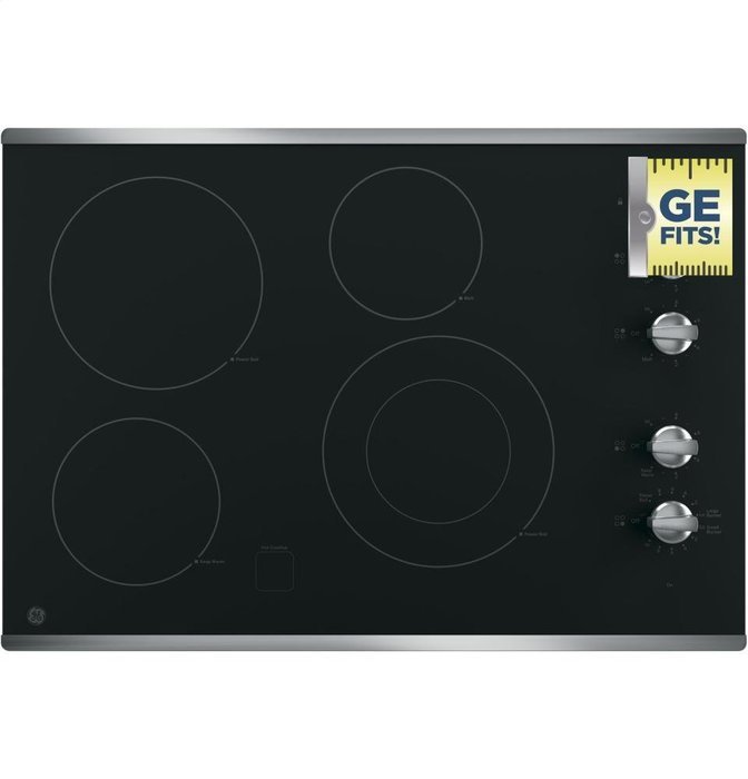 GE JP3530SJSS Built-In Knob Control Electric Cooktop, Black Ceramic Top with Stainless Steel Trim N4