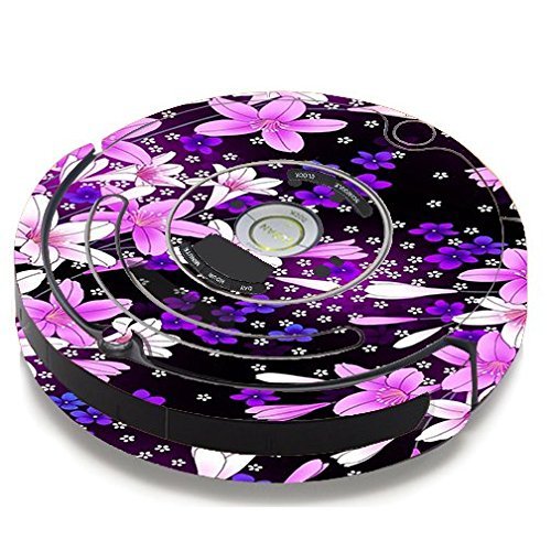 Skin Decal Vinyl Wrap For IRobot Roomba 650 655 Vacuum / Purple Pink Flowers Lillie