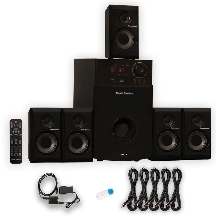 Theater Solutions TS514 Home 5.1 Speaker System with USB Bluetooth Optical Input and 5 Extension Cables N2