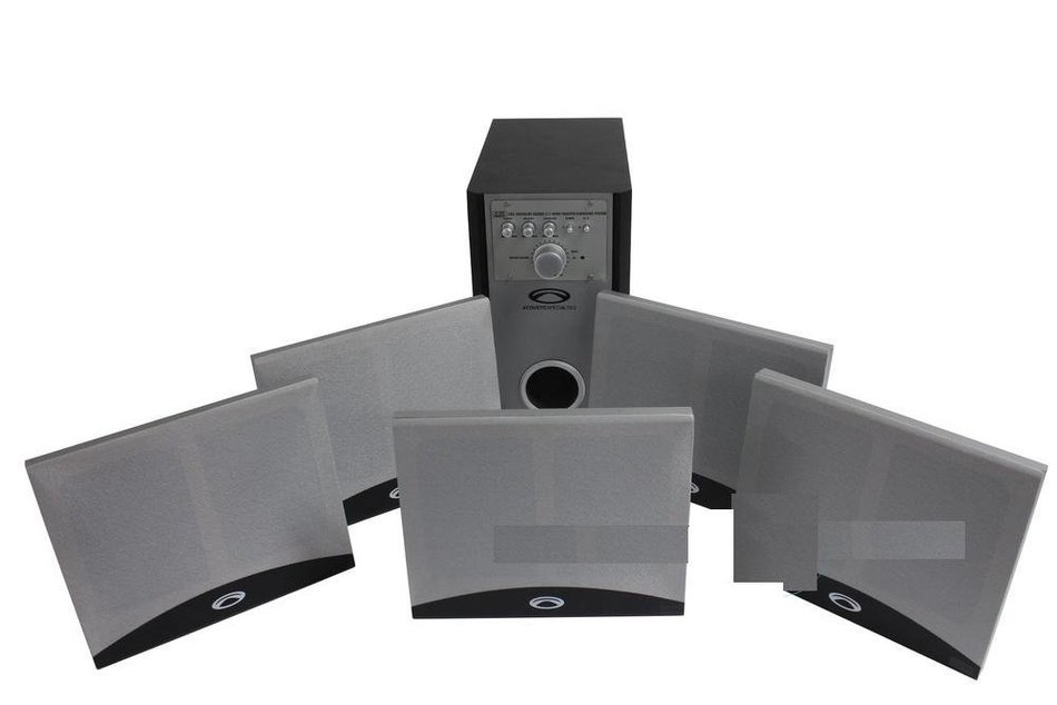 ACOUSTIC SPECIALTIES Dolby Digital 5.1-Channel HOME-THEATER SYSTEM W/ 5 ultra slim wall mountable FLAT-PANEL SPEAKERS... N4