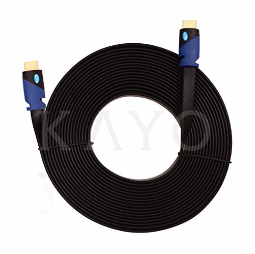 KAYO Hi-Speed FLAT HDMI1.4 Cable 25 FT/ SOFT PVC Sleeve/ Supports Ethernet,3D,4K & Audio Return, Bonus CABLE Tie N2
