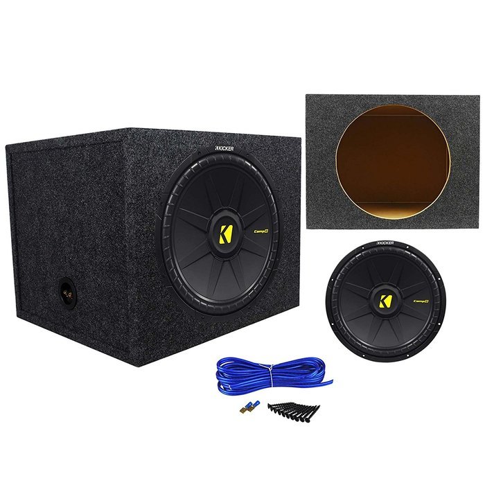Kicker 40CWS154 CompS 15" 1200 Watt 2-Ohm Car Subwoofer+Sealed Sub Enclosure Box