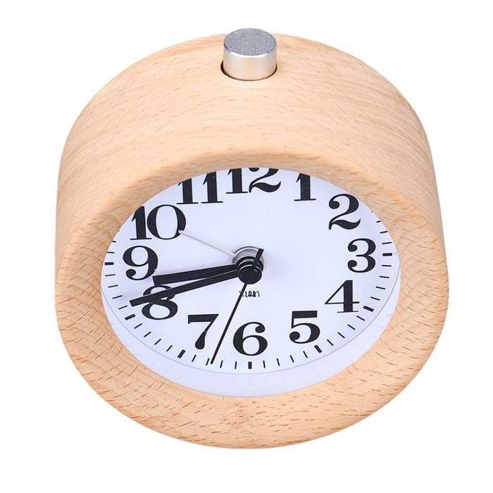 DZT1968 Round Wooden Silent Alarm Clock With Night Light N2