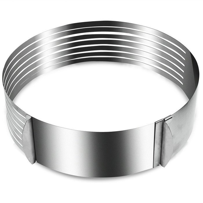 Findmecatalog Cade Adjustable Stainless Steel Mousse Mould Layer Cake Slicer Kit Silver Color N2