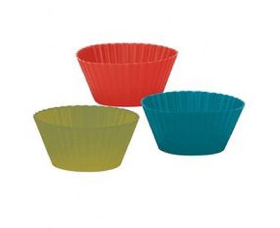 TRUDEAU MUFFIN CUPS SILICONE MED 3.5" SET OF 6 RED GREEN BLUE NEW IN BOX 482 F