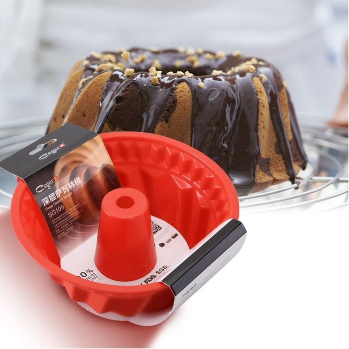 TFDSY Premium Silicone Non-Stick Fluted Bundt Pan Cake Mold, Red N4