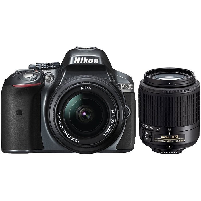 Nikon D5300 Digital SLR Camera & 18-55mm G DX II AF-S Zoom (Grey) with 55-200mm DX AF-S ED Zoom-Nikkor Lens N2