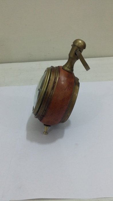 NAUTICAL MARITIME ~ BRASS CLOCK WITH RED LEATHER DESKTOP ~ SMALL TABLE CLOCK ~ WORKING CLOCK N3
