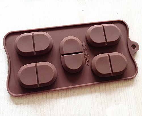5 Cavity Coffee Bean Shape Silicone Chocolate Cake Ice Chocolate Soap Baking Mold Food Grade