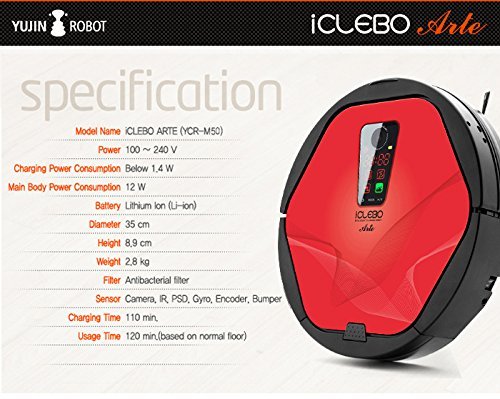 iClebo Arte YCR-M05-50 Floor Mapping Smart Robotic Robot Vacuum Cleaning Cleaner for Home / Office (Color Red) N2