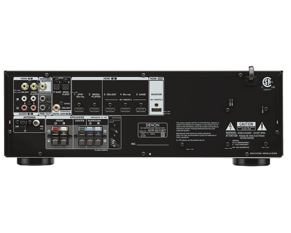 Denon AVR-S510BT 5.2 Channel Full 4K Ultra HD AV Receiver with Bluetooth N7