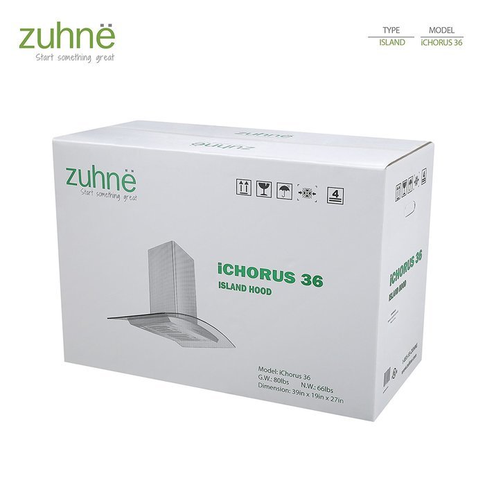 Zuhne iChorus 36 inch Kitchen Island Vented/ Ductless Stainless Steel Range Hood or Stove Vent with Energy Saving... N7