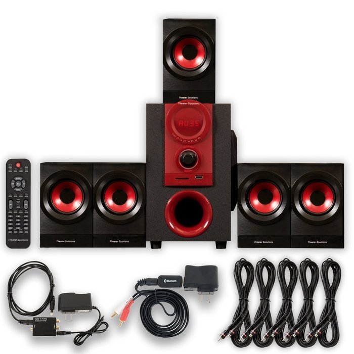 Theater Solutions TS521 Home 5.1 Speaker System with Bluetooth Optical Input and 5 Ext. Cables N2