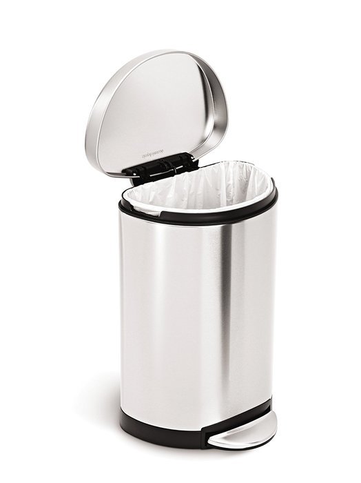 simplehuman Semi-Round Step Trash Can, White Steel, 10 L / 2.6 Gal N2