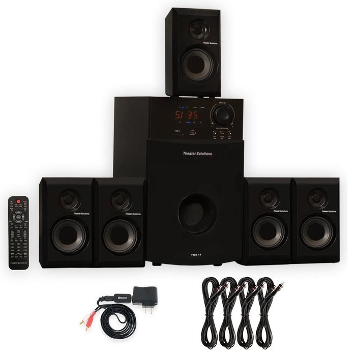 Theater Solutions TS514 Home Theater 5.1 Speaker System Bluetooth USB FM and 4 Extension Cables