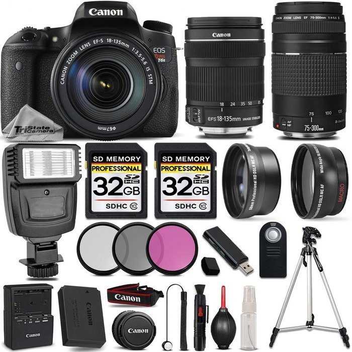 Canon EOS Rebel T6s DSLR Camera + 18-135mm Lens + Canon 75-300 III - 64GB KIT - All Original Accessories Included...