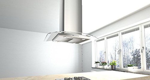 Faber TRATIS36SS600-B 600 CFM 36" Tratto Curved Glass Island Range Hood, Stainless Steel N2